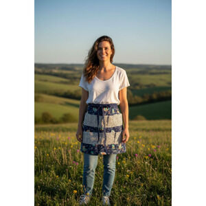 Handmade reversible cotton apron egg collector egg apron farmhouse rooster print